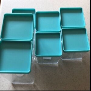 Set of Clear Containers with Teal Lids